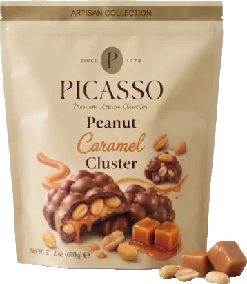 Picasso Cluster Karamelli & Yer Fıstıklı — Dolgulu çikolata · 600 g
